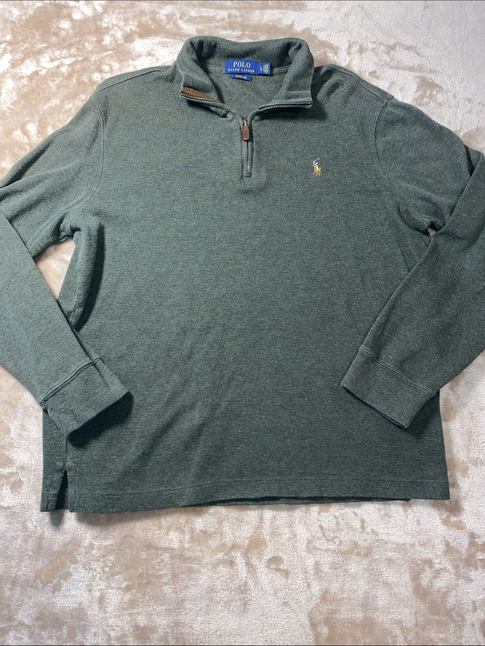 Ralph Lauren Heather Moss Green Zip-Neck Sweater
